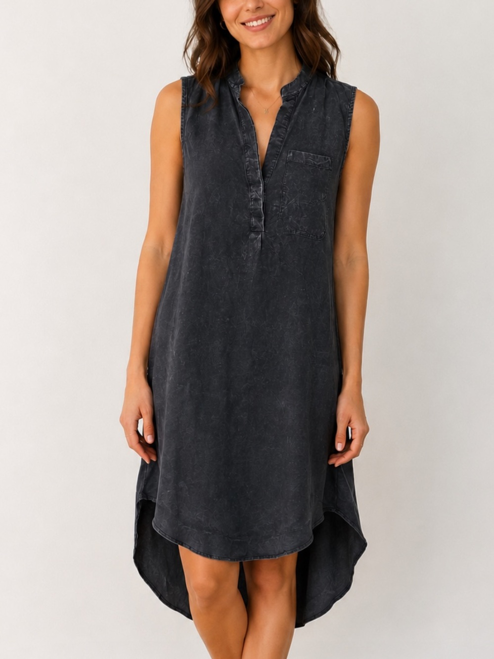 North Shore Burnout High Low Sleeveless Shirt Dress